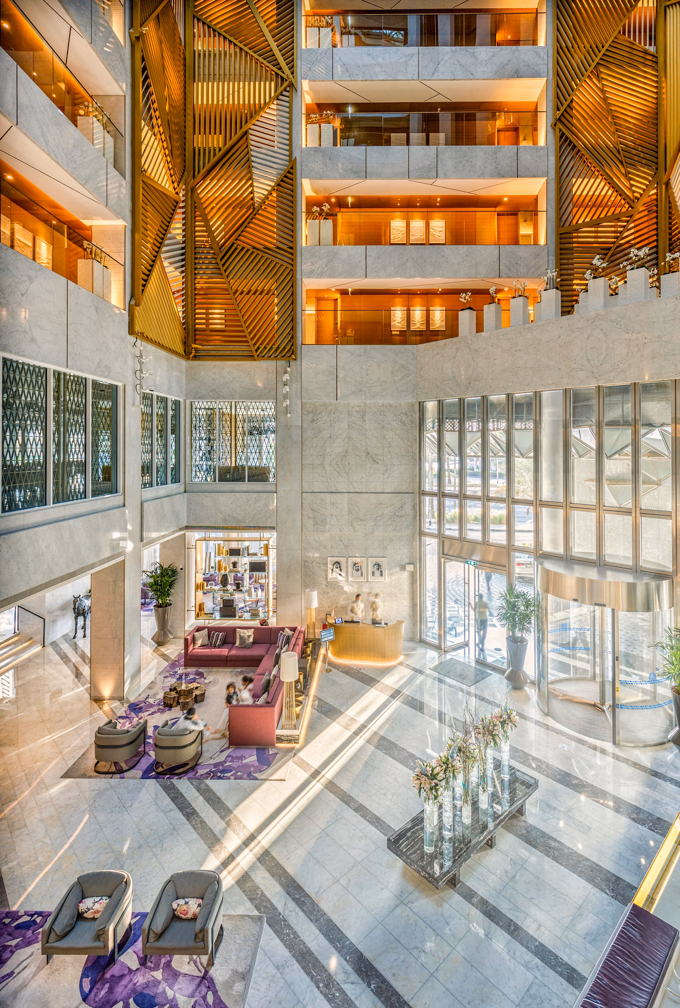 Multi-storey lobby atrium at Al Bandar Rotana in Dubai Creek, UAE
