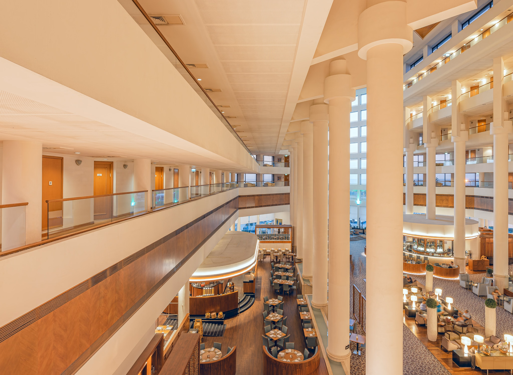 Atrium balconies above the lobby at David InterContinental Tel Aviv in Tel Aviv, Israel