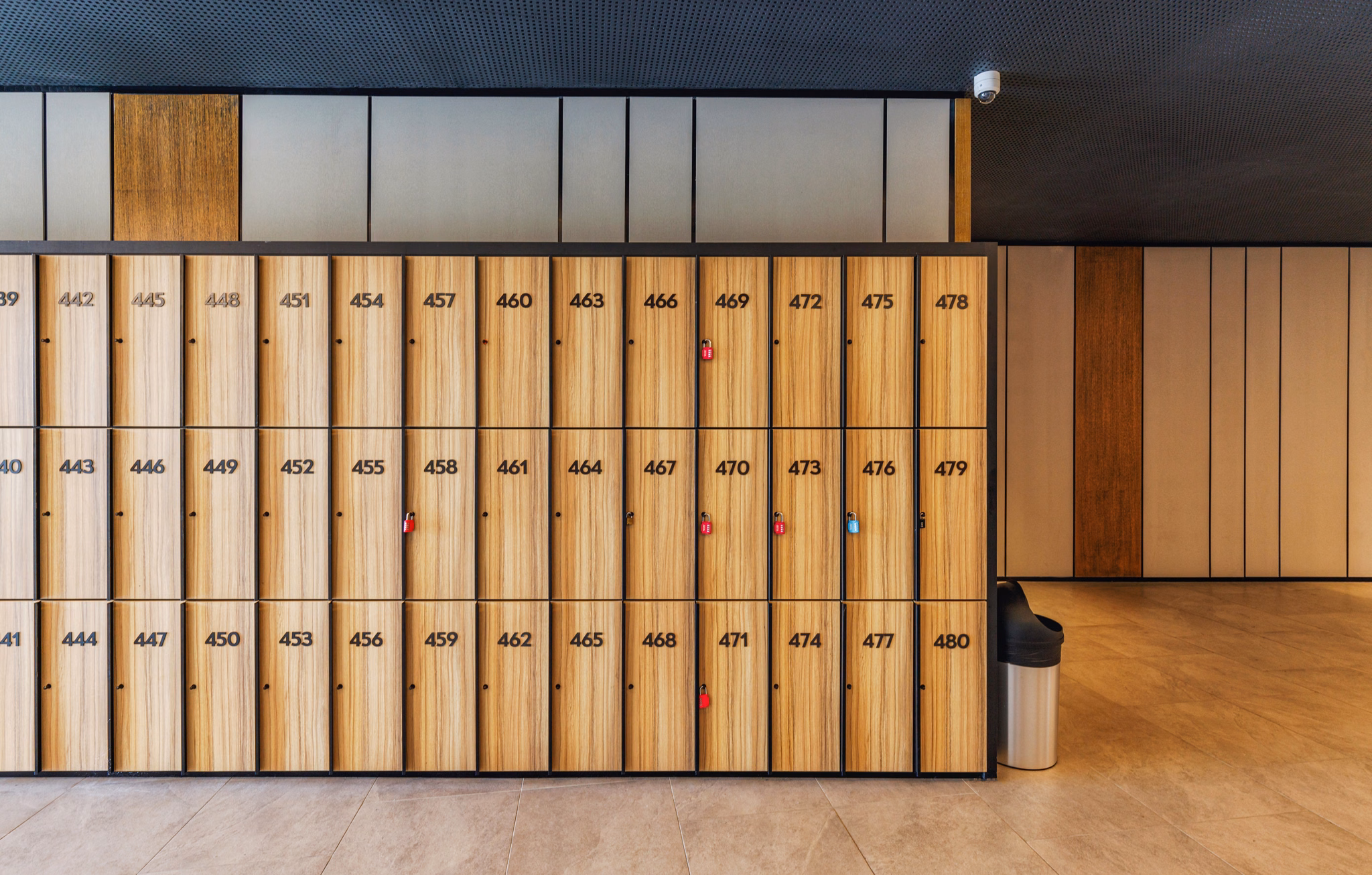 Timber locker room at Holmes Place Kfar Saba in Kfar Saba, Israel