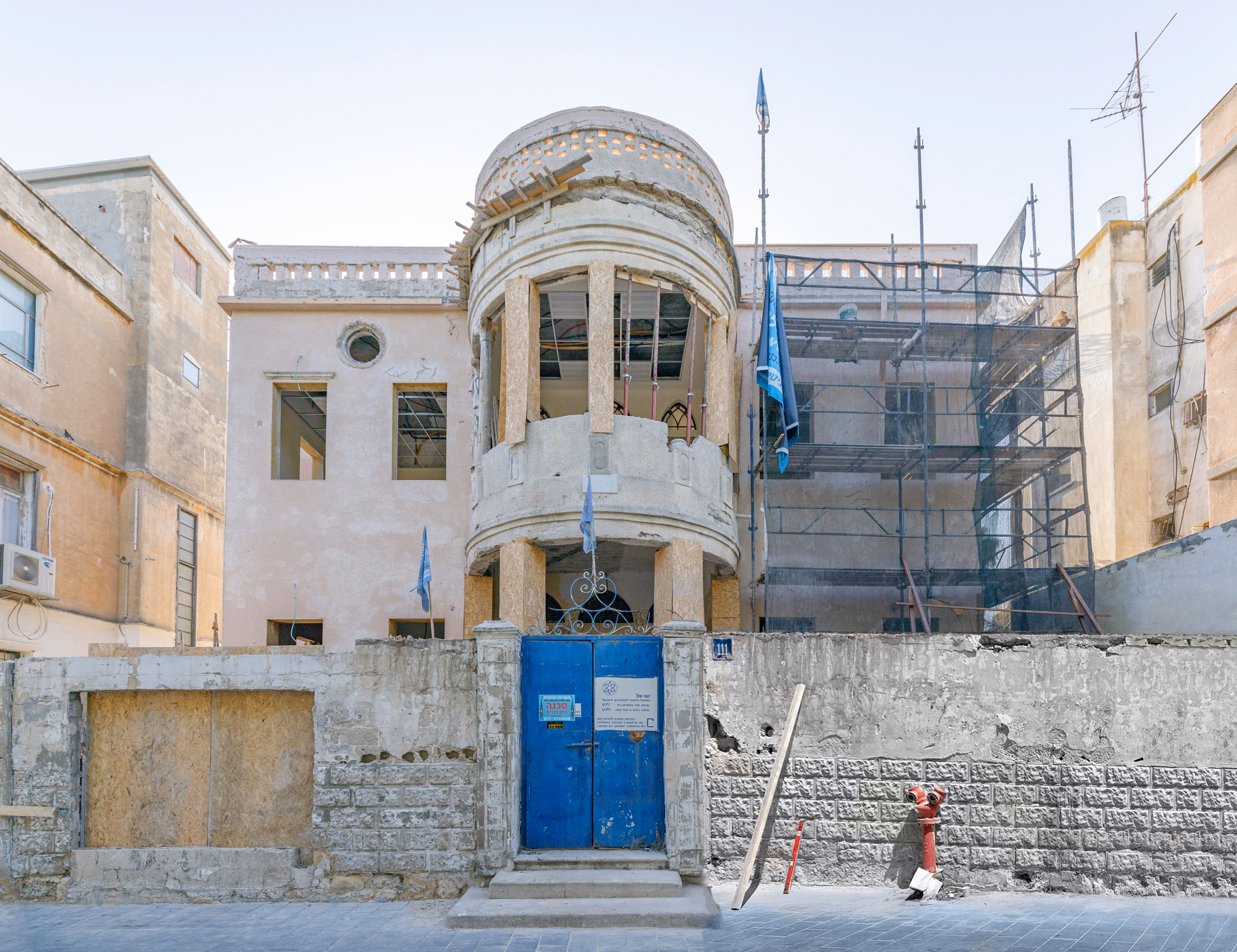 Historic facade during restoration at Sderot Yerushalayim 111 in Jaffa, Tel Aviv, Israel