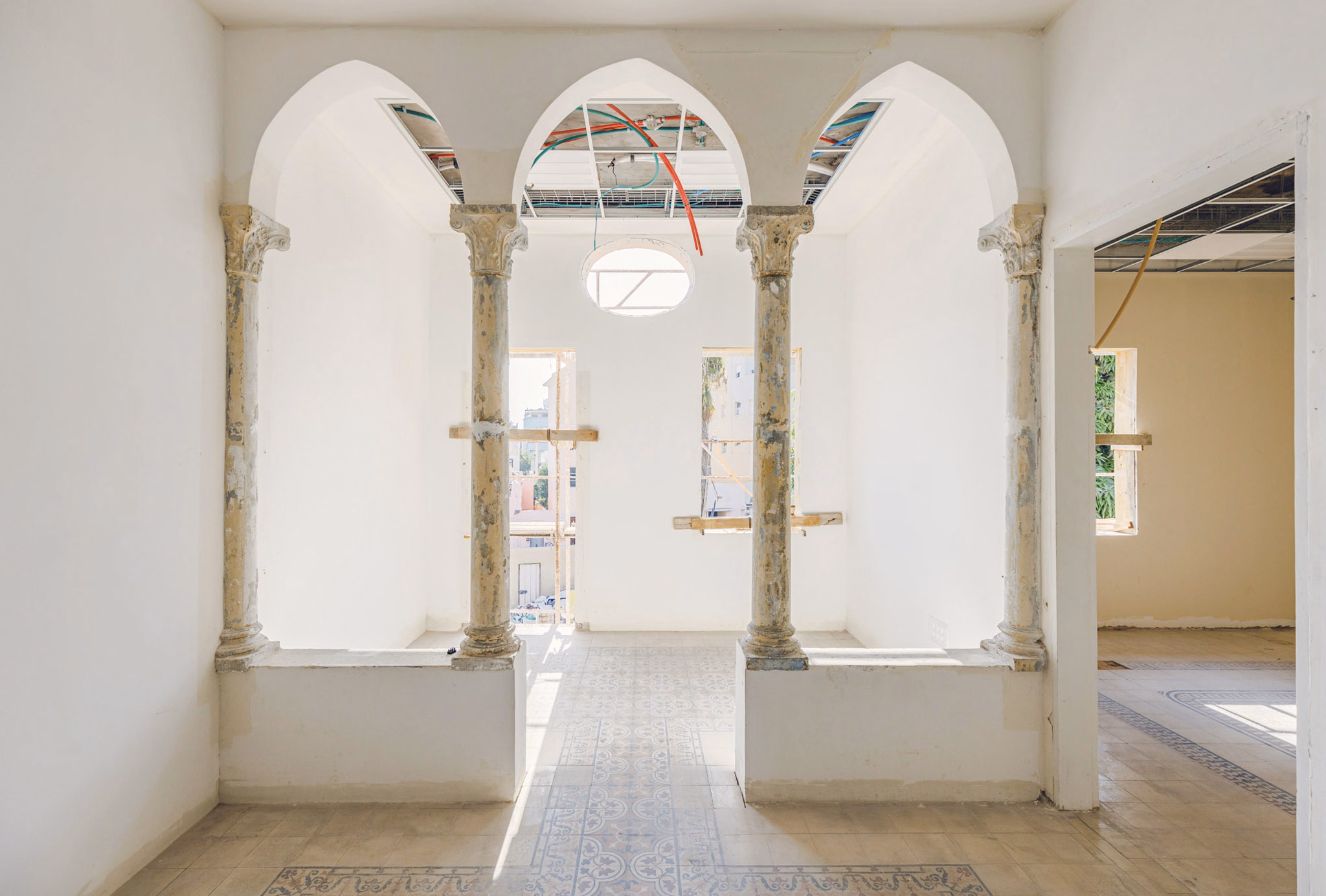 Restored triple arches at Sderot Yerushalayim 111 in Jaffa, Tel Aviv, Israel